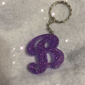 Grape Purple Glitter Initial Keychain - B